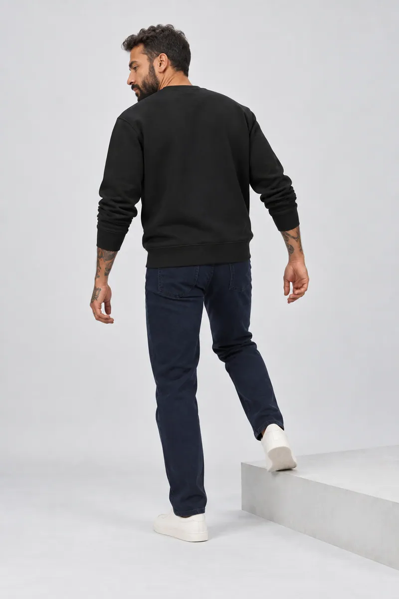 1001 Bisiklet Yaka Sweatshirt, Siyah — Arka (Kaideden iniş · arka)