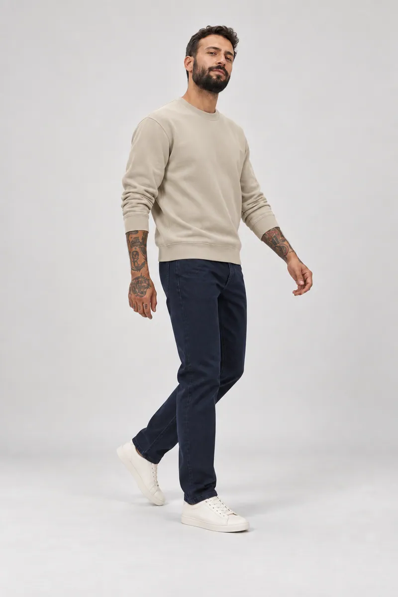 1001 Bisiklet Yaka Sweatshirt, Taş — Ön (Dönüş anı · geniş kadraj)