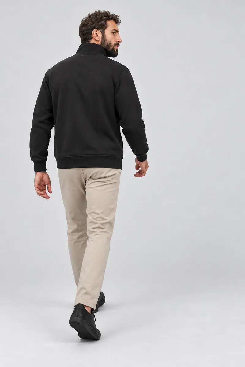 1004 Tam Fermuarlı Dik Yaka Sweatshirt, Siyah — Arka (Arka · geniş adım)