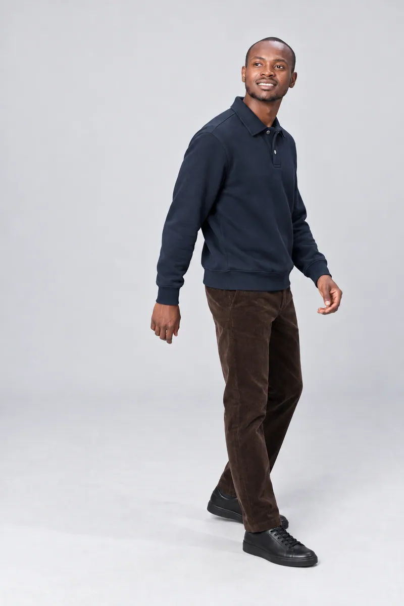 1006 Polo Yaka Çıtçıtlı Sweatshirt, Koyu lacivert — Alternatif açı (Omuz önde · profil pivot)