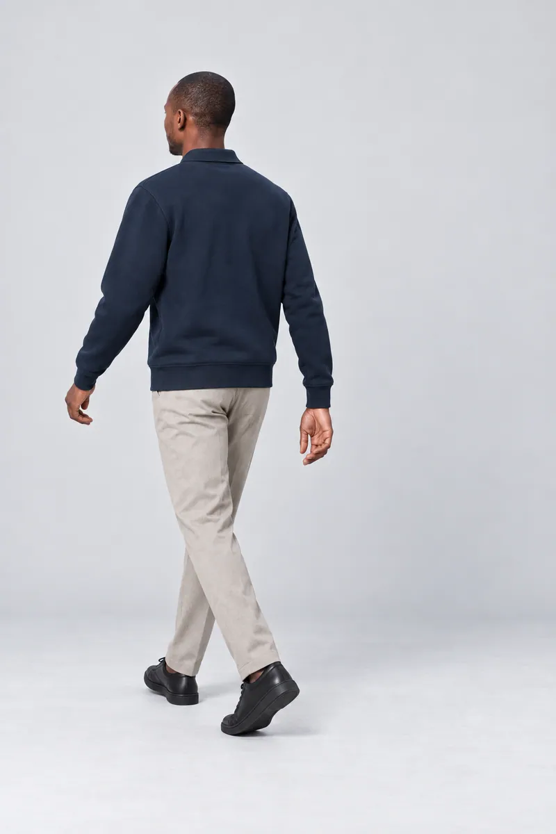 1006 Polo Yaka Çıtçıtlı Sweatshirt, Koyu lacivert — Arka (Arka · yay adım)
