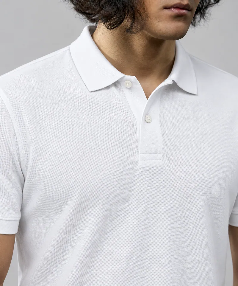 2201 Klasik Pike Polo, Beyaz — Detay