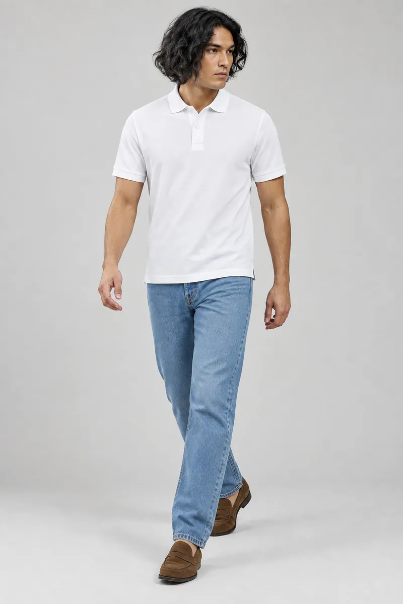 2201 Klasik Pike Polo, Beyaz — Ön