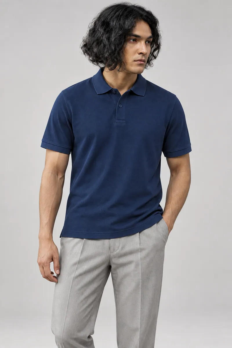 2201 Klasik Pike Polo, Koyu lacivert — Ön