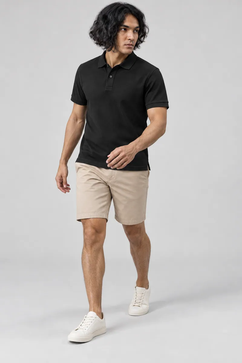 2201 Klasik Pike Polo, Siyah — Ön