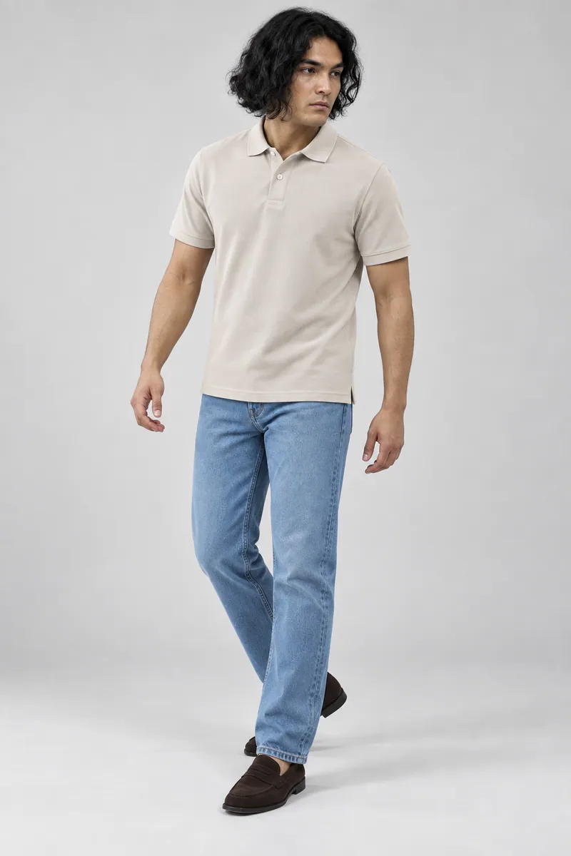 2201 Klasik Pike Polo, Taş — Ön