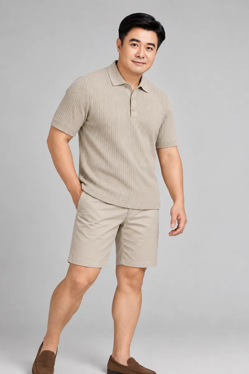 2204 Dikey Dokulu Triko Polo, Taş — Alternatif açı