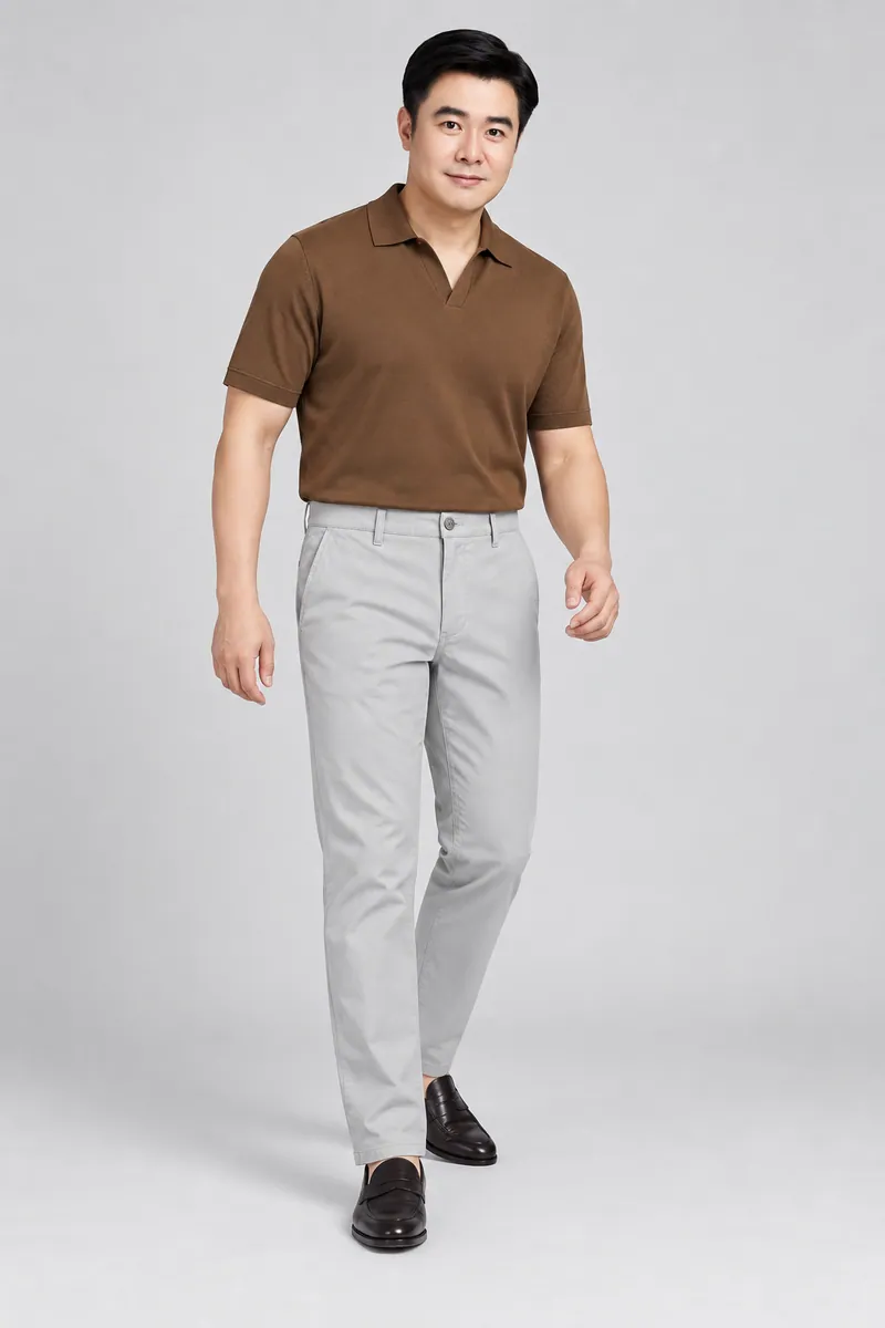 6101 Hafif Chino Pantolon, Açık gri — Ön